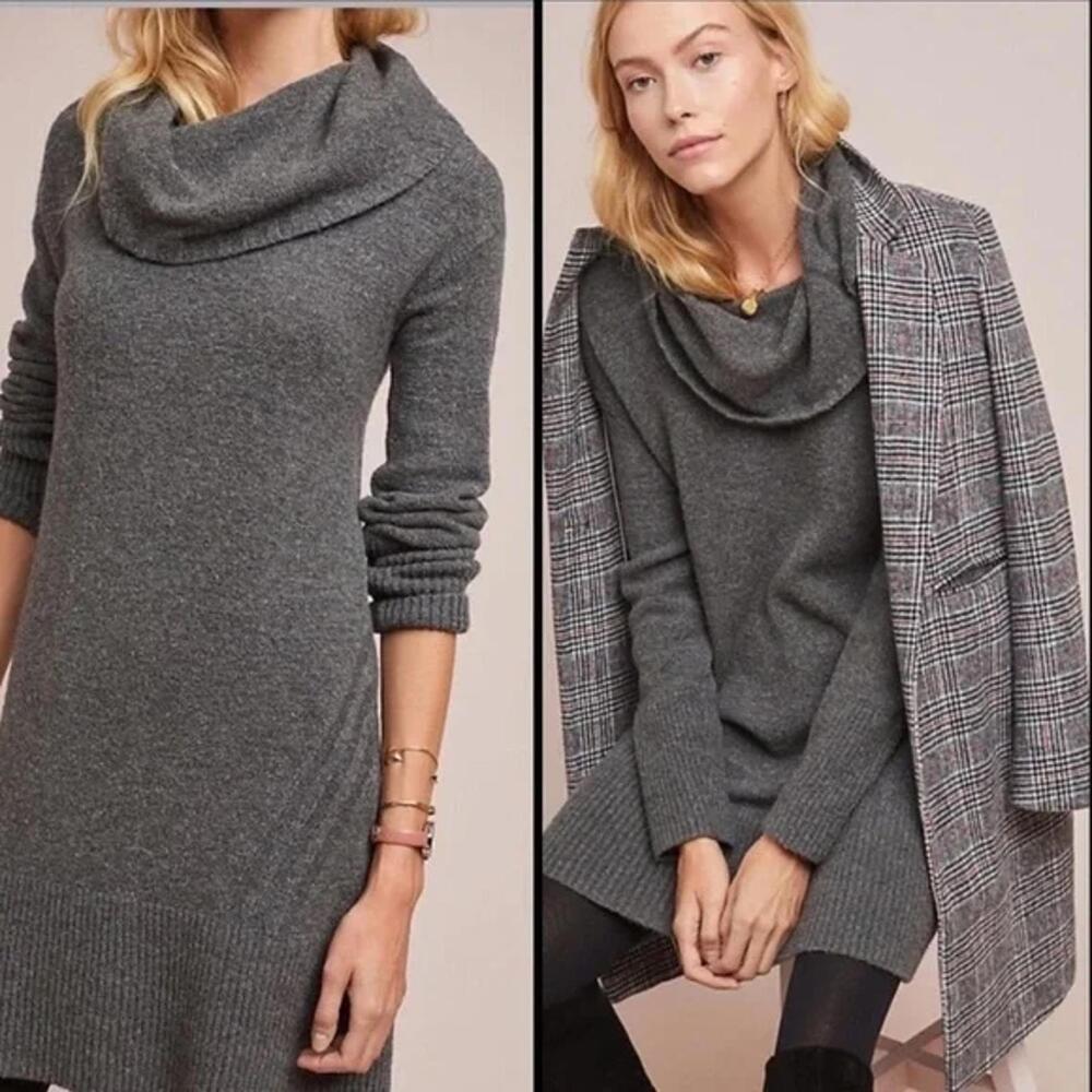 Anthropologie Sonoran Wool Alpaca Blend Cowl Neck‎ Sweater Dress in Grey Size M